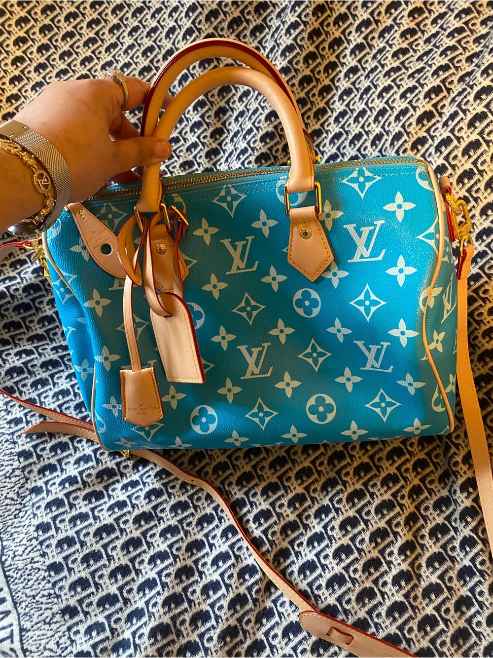 Louis Vuitton Turquoise Monogram Canvas Speedy Bandoulière Satchel